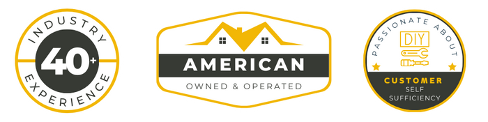 Badge 1: 40+ of Industry Experience  Badge 2: American Owned and Operated  Badge 3: Passionate About Customer Self-Sufficiency