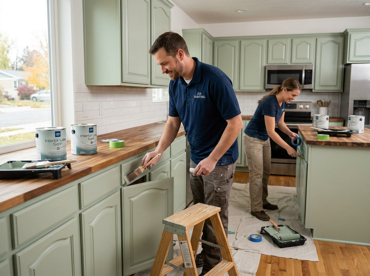 Kitchen Cabinet Painting Project with JSA Painting Team