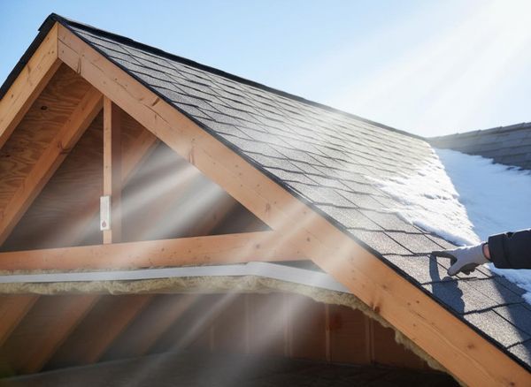 Insulated Attic with Snowy Roof and Thermometer
