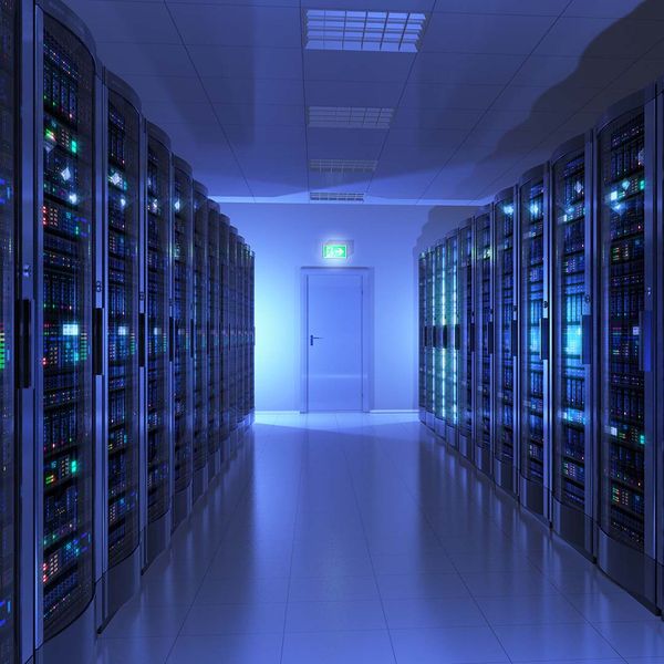 Modern interior of server room in data center.