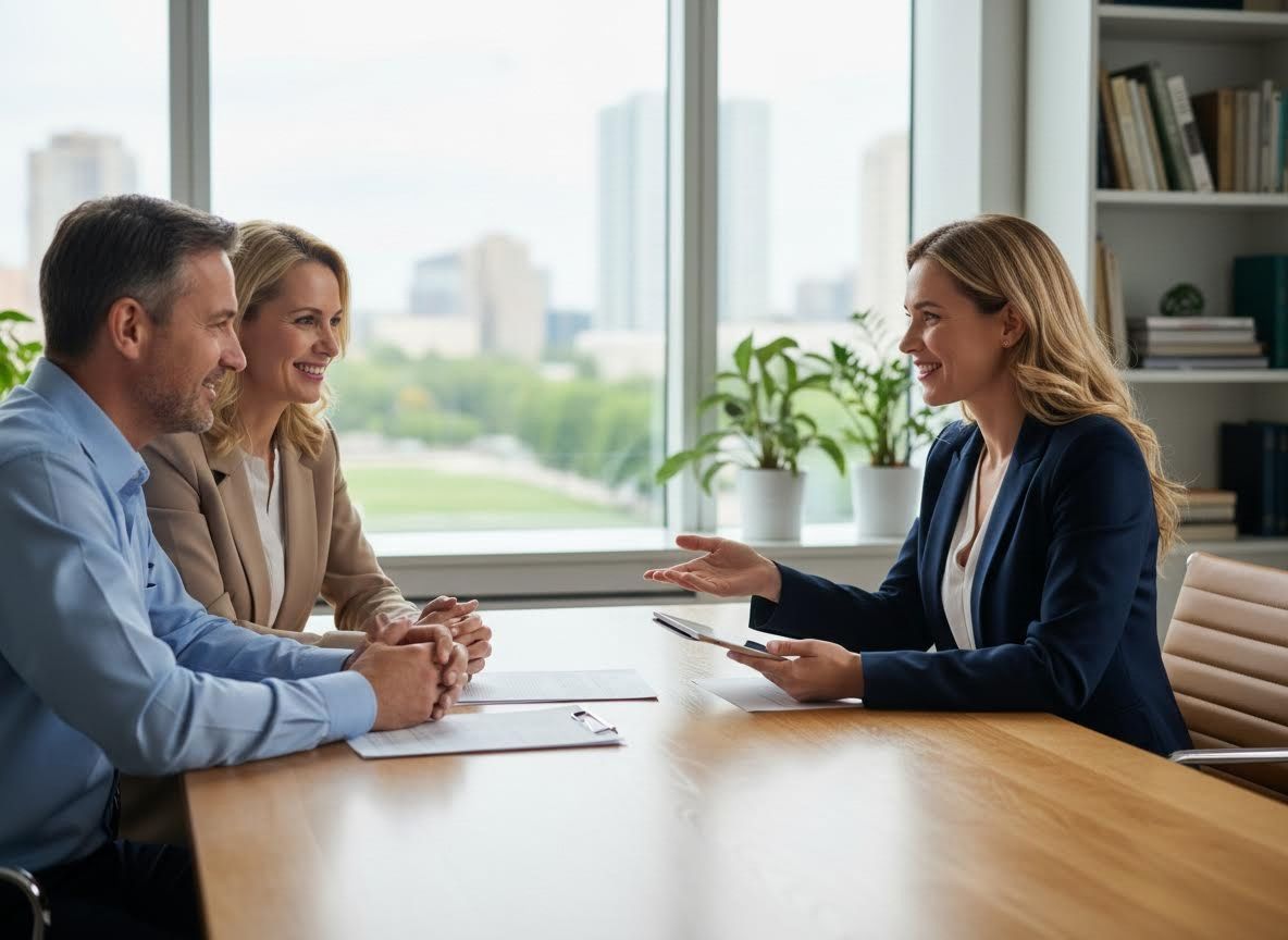 insurance agent talking to clients
