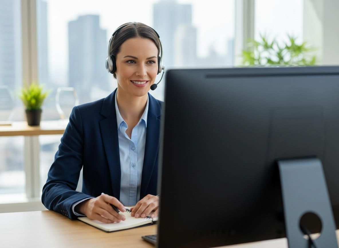 insurance agent in her office using her computer