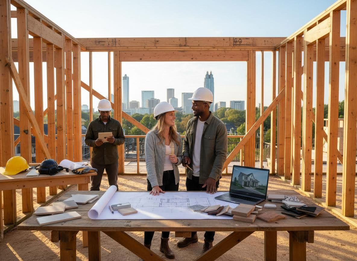Construction Workers Reviewing Building Plans