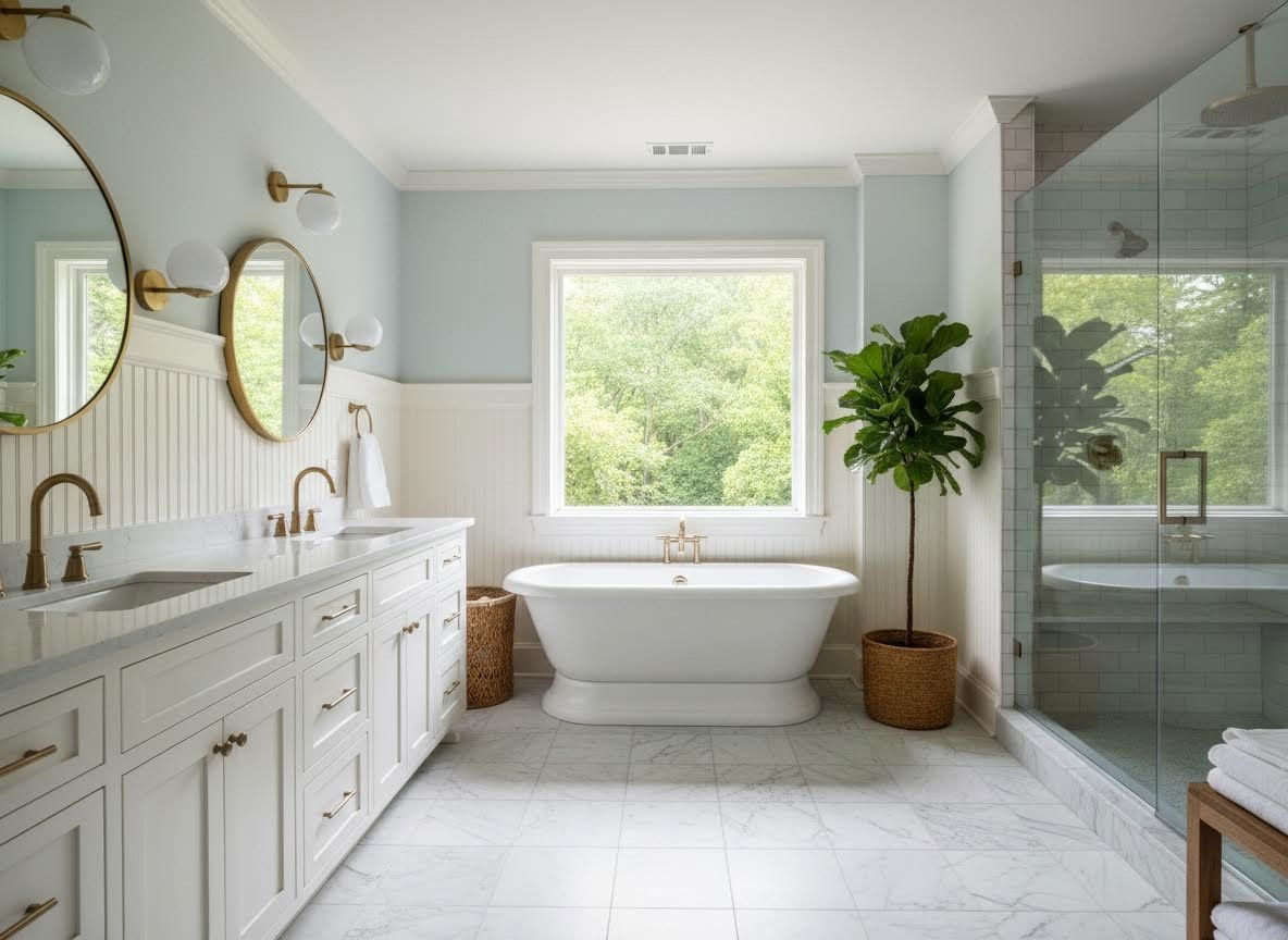 Modern Light Blue and White Bathroom