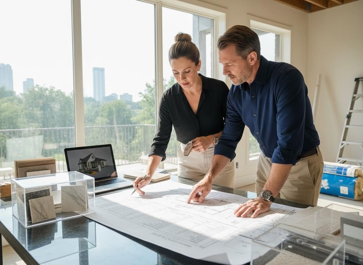 Professionals reviewing home blueprints