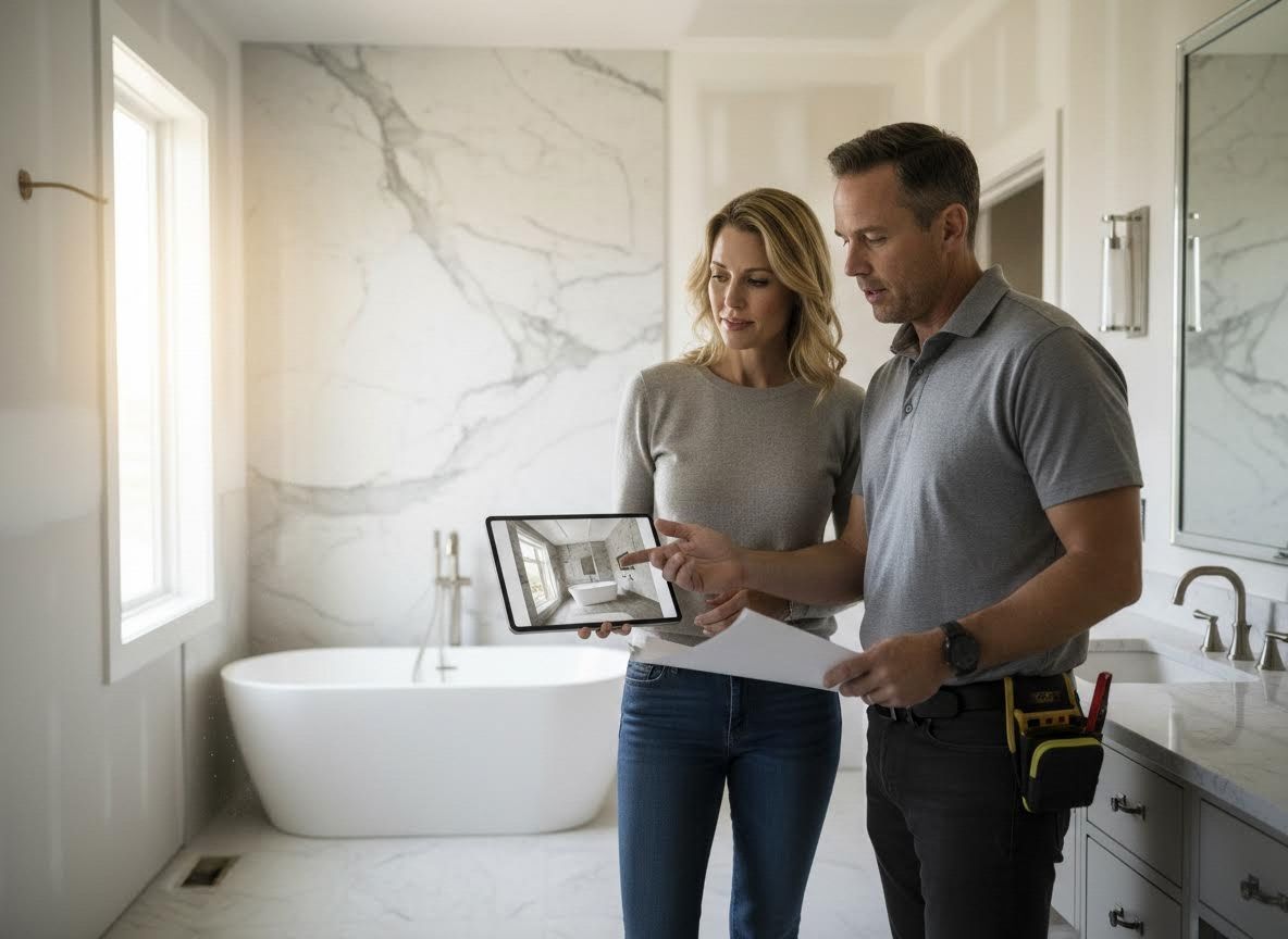 Homeowners and Contractor Discussing Bathroom Design