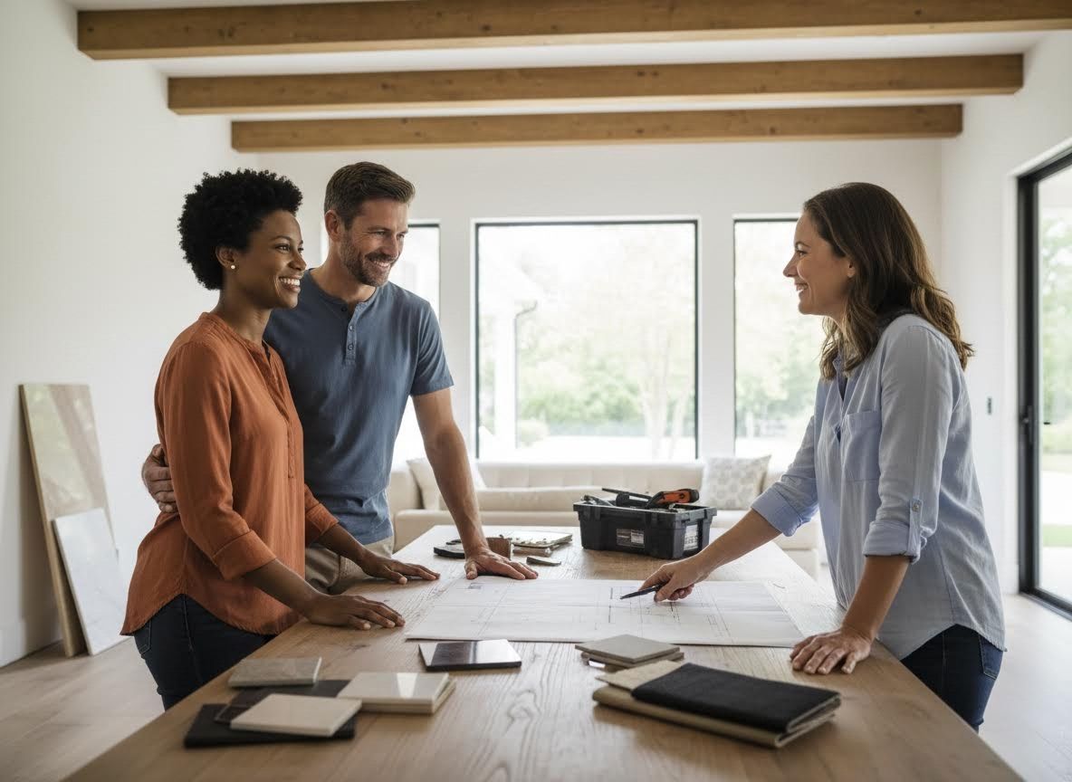 Couple discussing home renovation with a designer