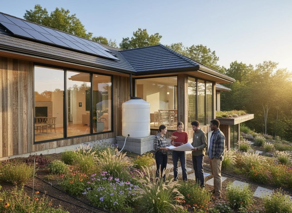 Sustainable Home Design with Solar Panels and Rainwater Harvesting