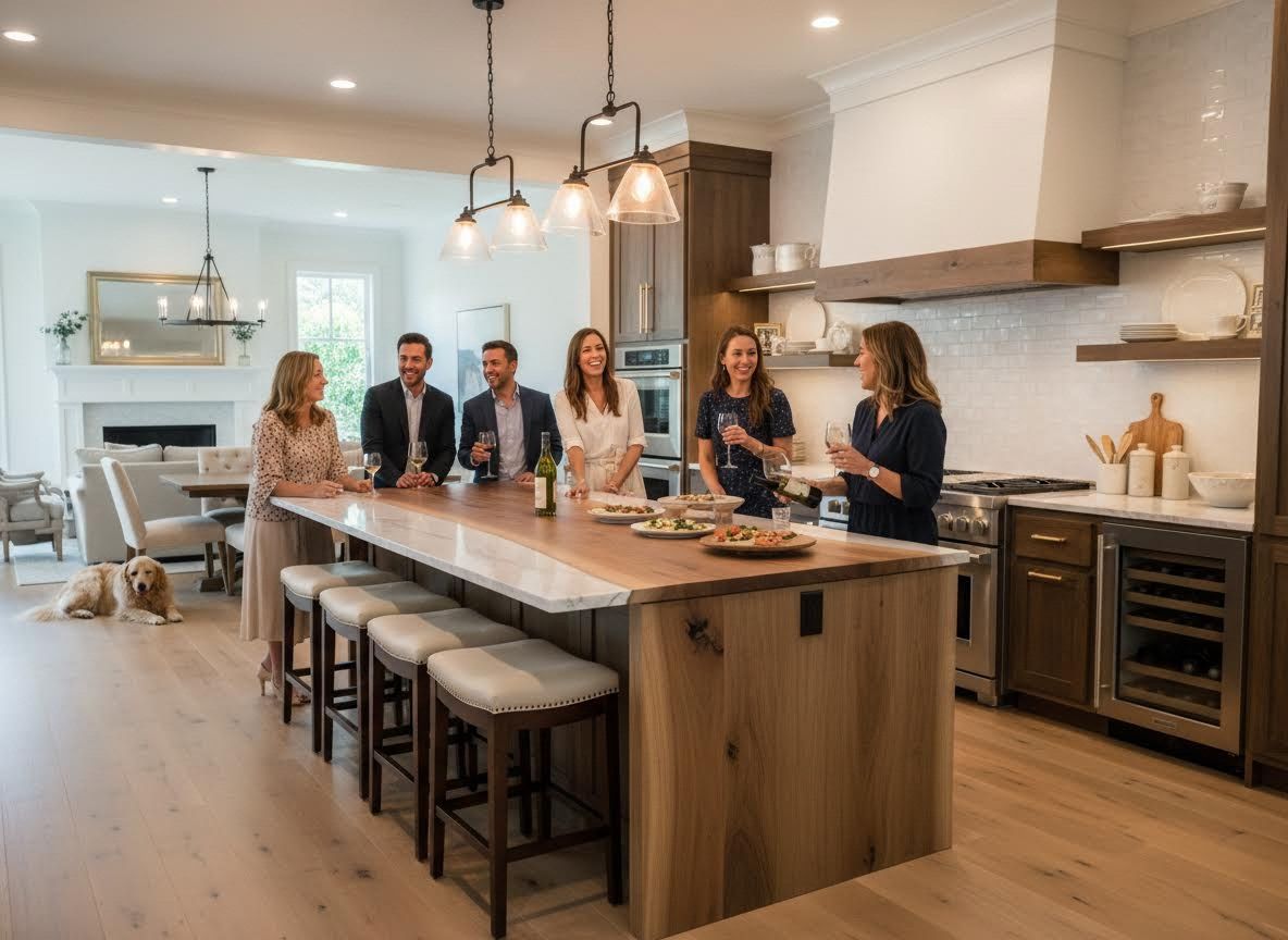 Social gathering in a modern open-concept kitchen