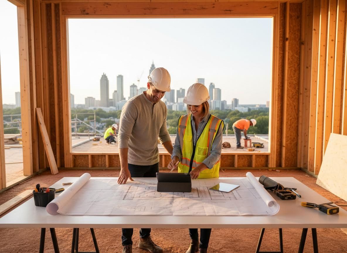 Construction Professionals Reviewing Building Plans