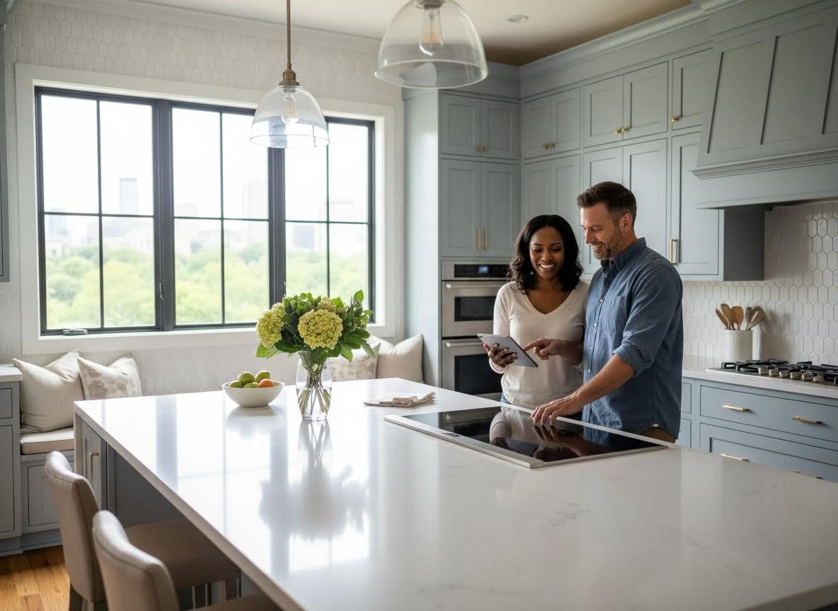 Couple Using Tablet in Modern Kitchen
