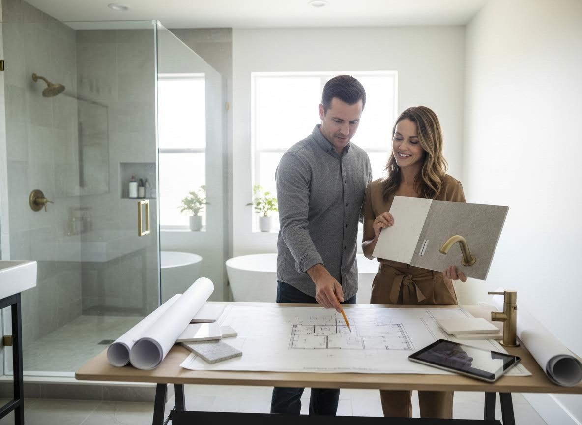 Couple Planning Modern Bathroom Renovation