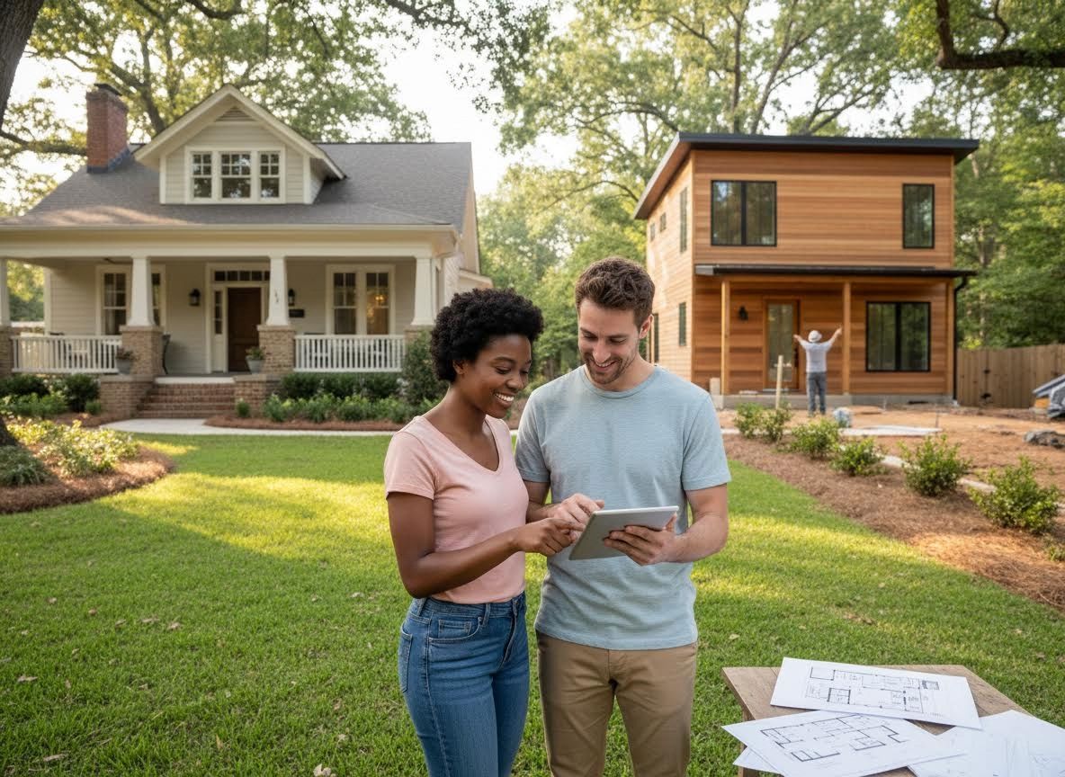 Couple reviewing home construction plans