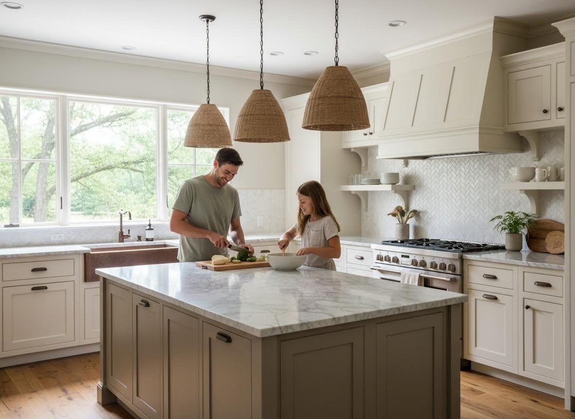Father and Daughter Cooking in a Modern Kitchen