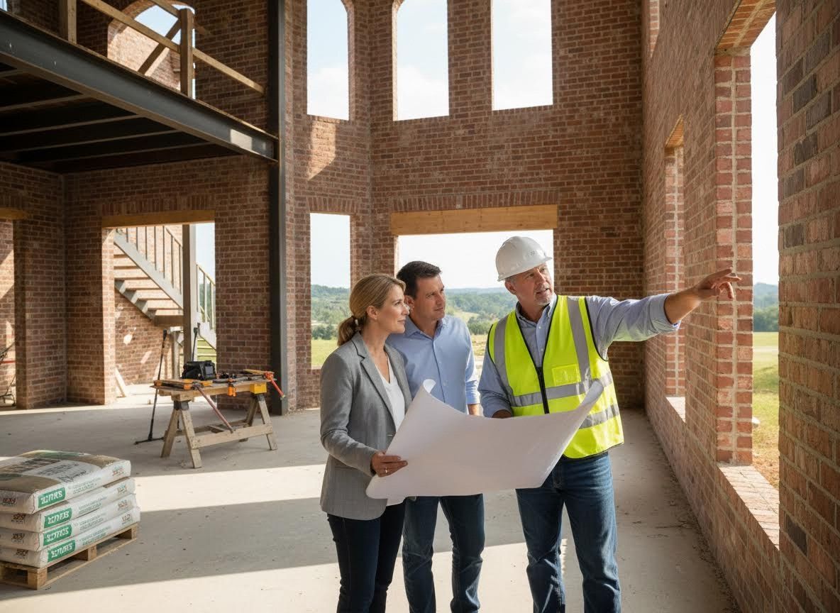 Construction Team Reviewing Blueprints On-Site
