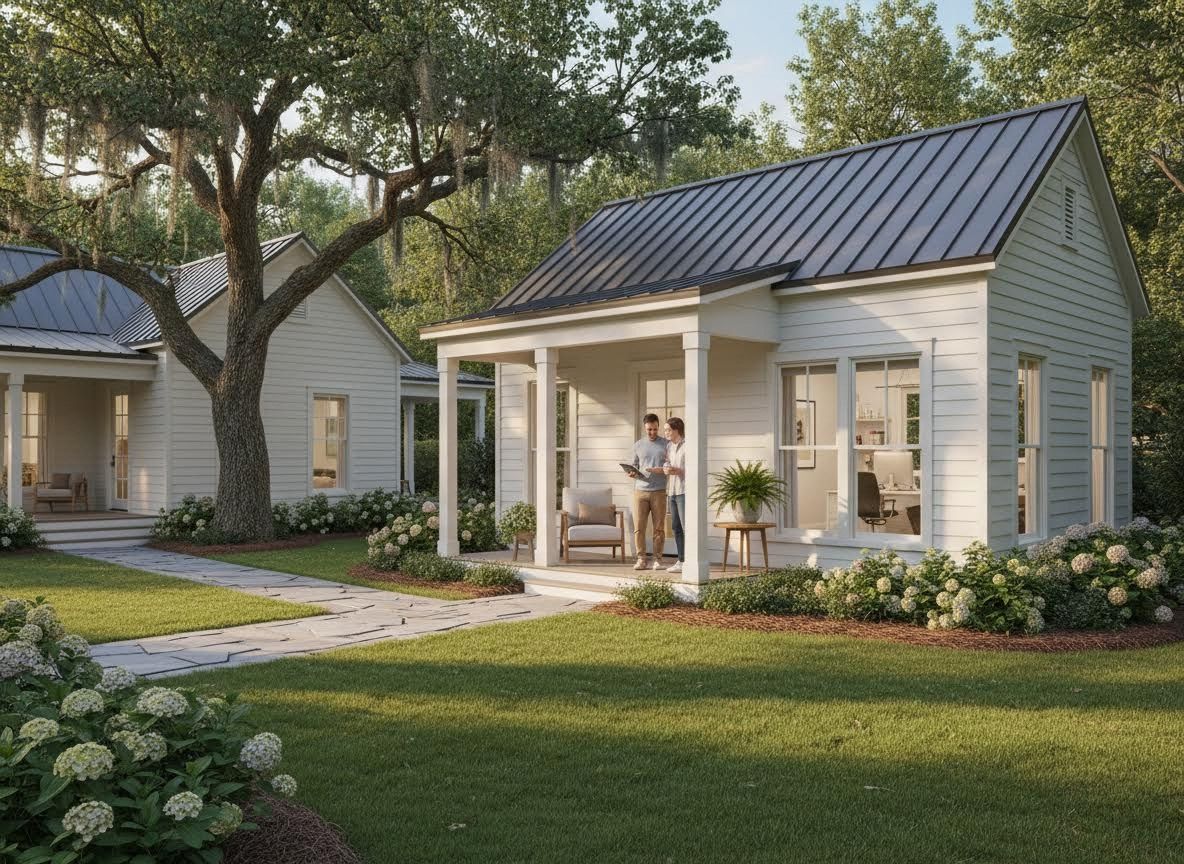 Modern Farmhouse Guesthouses with Lush Landscape