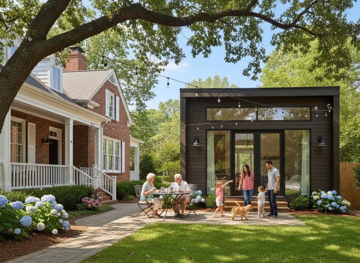 Multi-Generational Family in Backyard with Main House and ADU