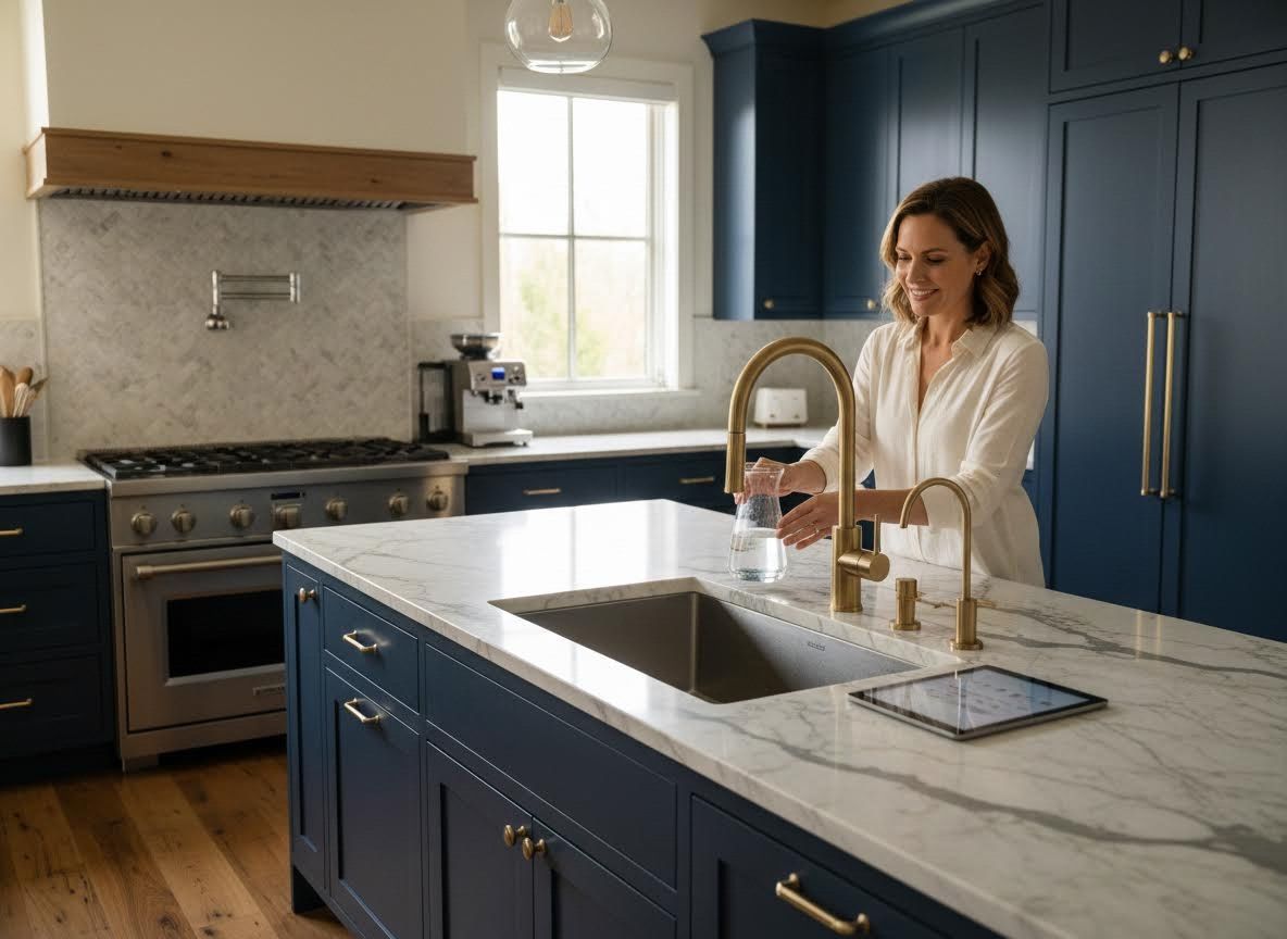 Woman filling water in a modern kitchen