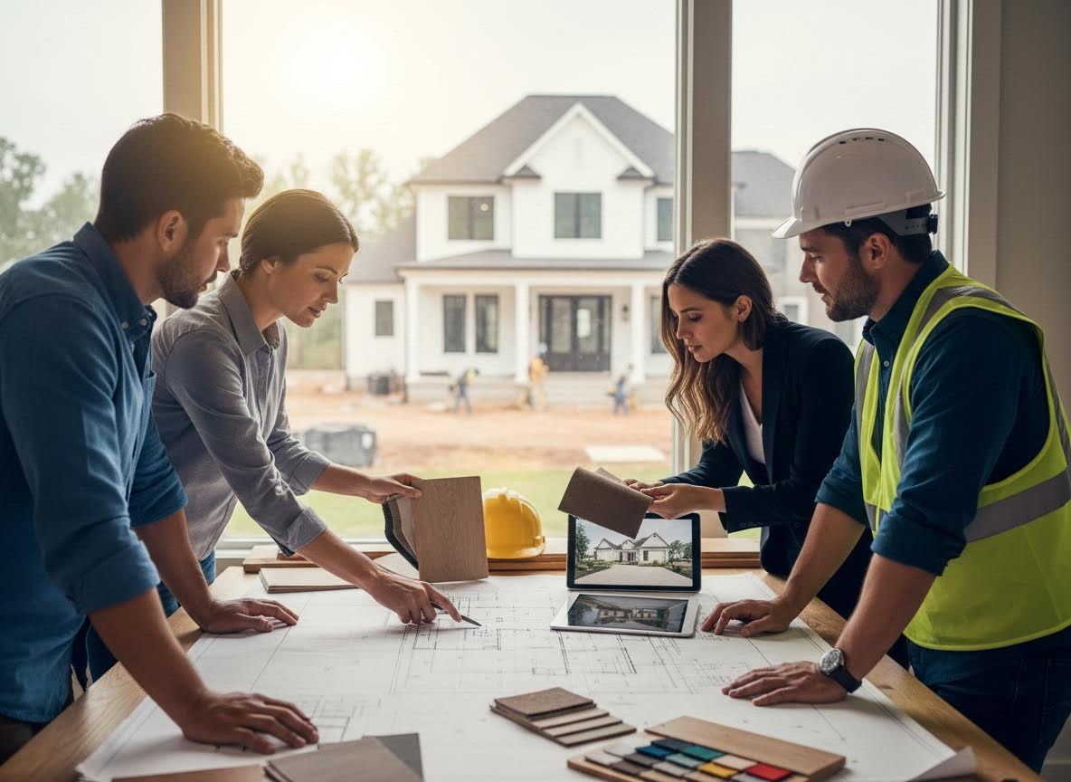 Architects and Construction Team Reviewing Home Plans