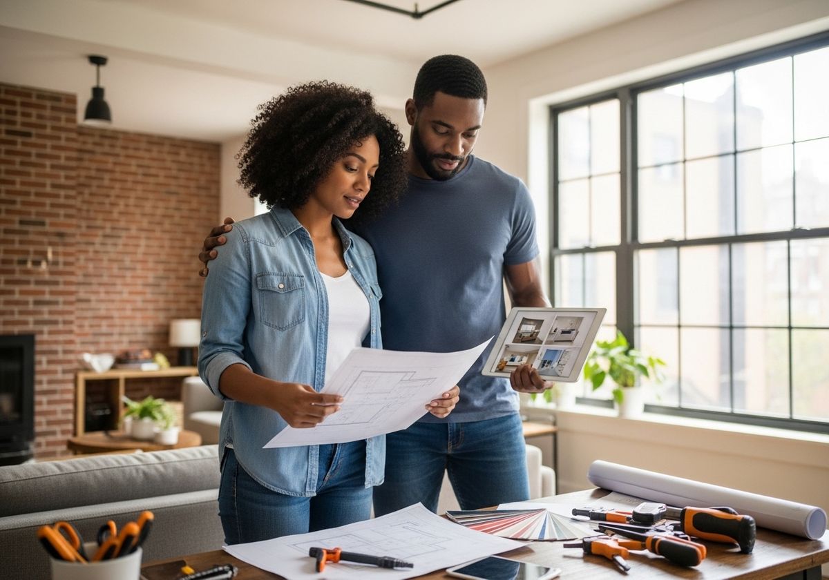 Couple reviewing home renovation plans