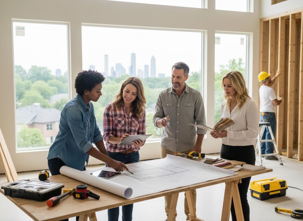 Construction and Design Team Reviewing Home Blueprints