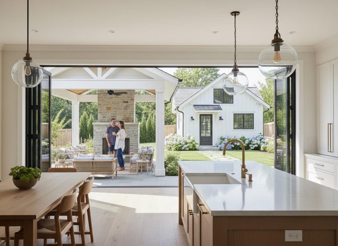 Open Concept Kitchen Leading to Patio and Guesthouse