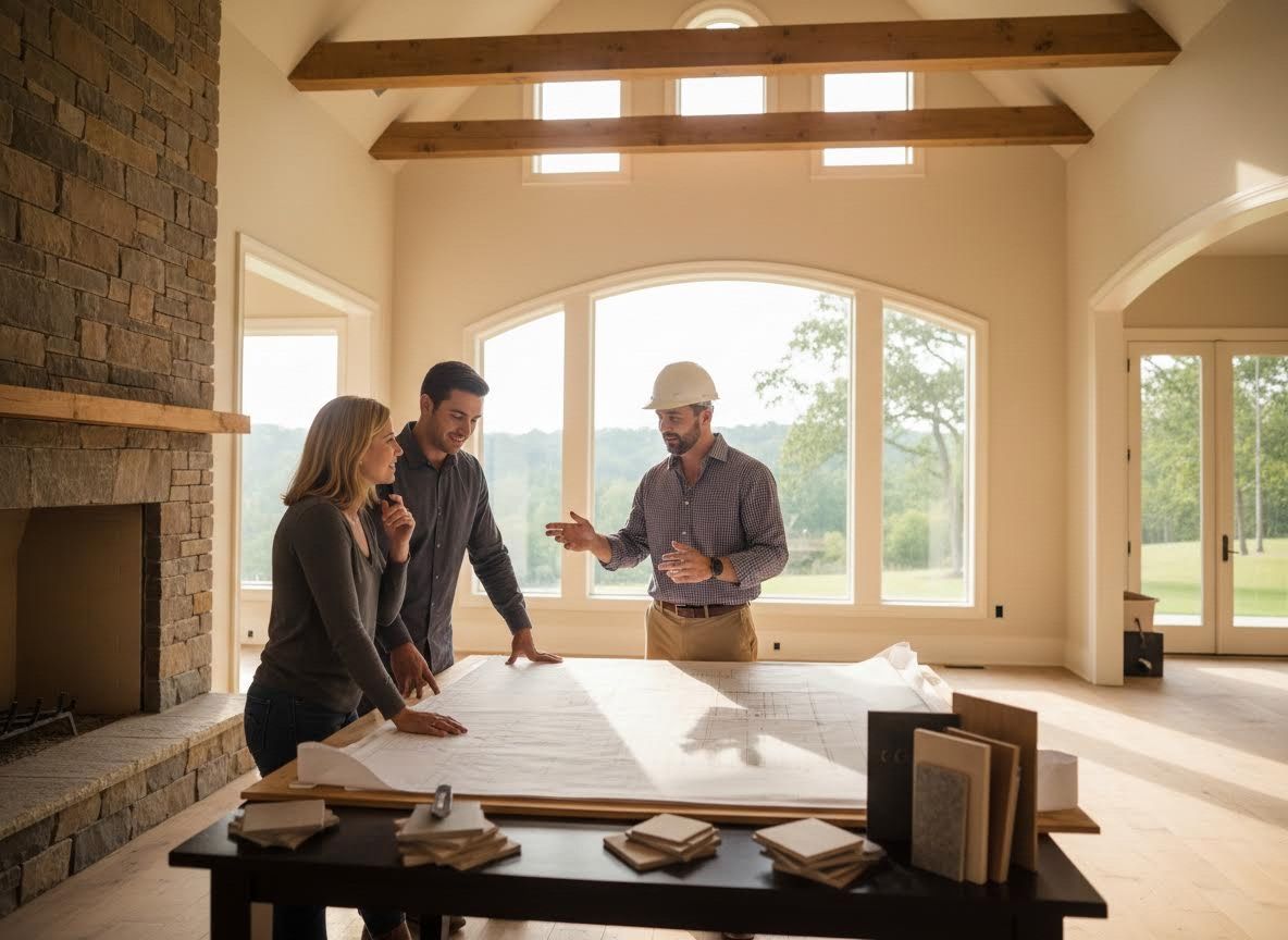 Couple and Contractor Reviewing Home Blueprints