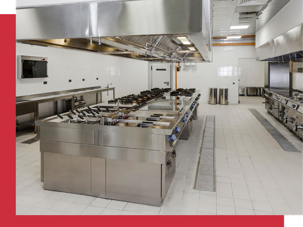 commercial kitchen with fire suppression system