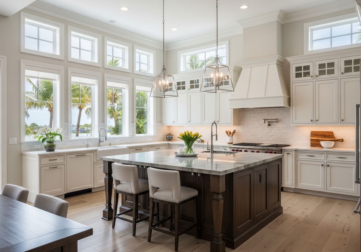 Luxury Kitchen with Island and Coastal View