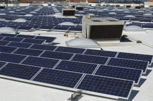 Solar panels on a commercial roof