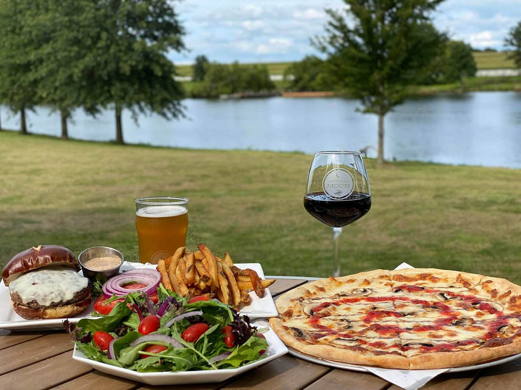 food and drinks outdoors by lake