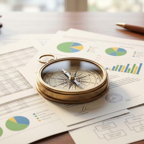 a compass resting on a desk with business documents