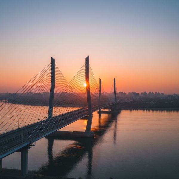 modern bridge at sunrise, symbolizing the connection between faith and work 