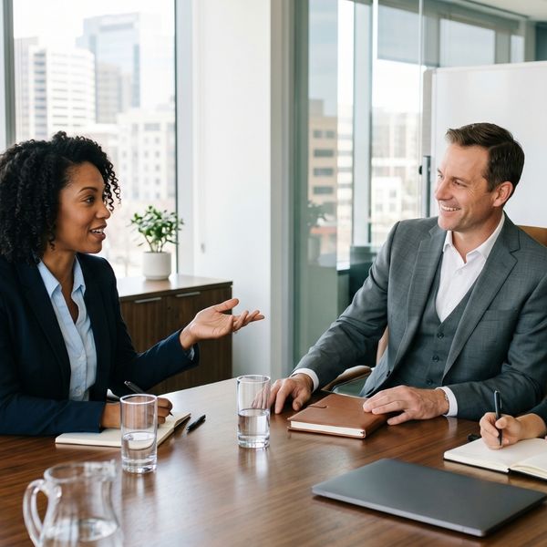 two business professionals sitting in a boardroom
