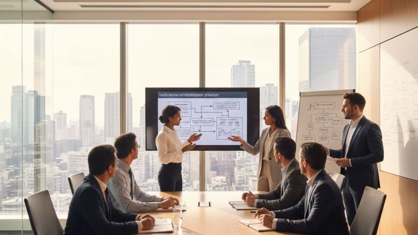  group of diverse business leaders collaborating in a modern office