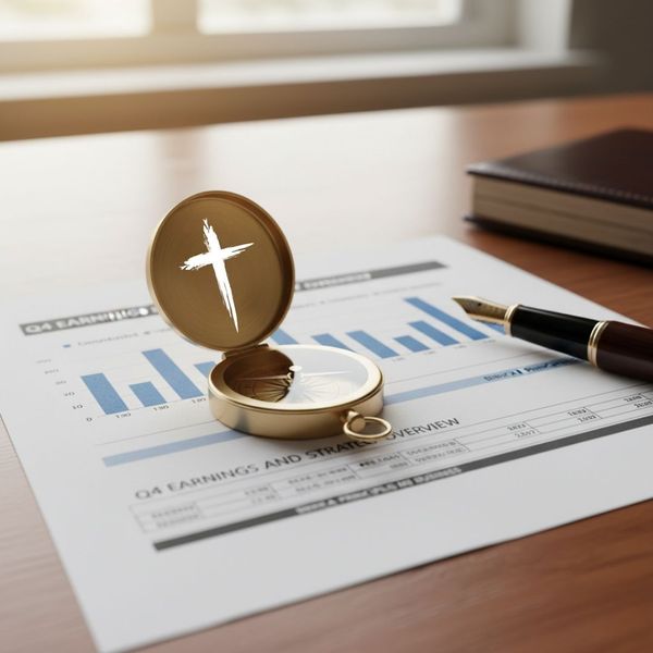 compass resting on a business financial report, symbolizing guidance by biblical principles