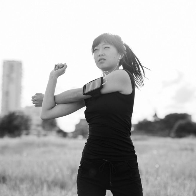 Woman stretching outdoors