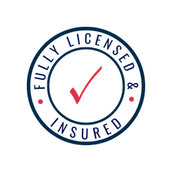 A logo certifying that Pipe Doctors - Palm Beach is a fully licensed and insured company. The image with a red checkmark symbolizes professional and protected HVAC and plumbing services for the Palm Beach, FL community. Pipe Doctors Palm Beach Licensed & Insured