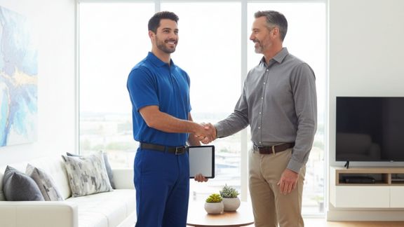 Shaking hands with homeowner Shaking hands with homeowner