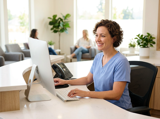 Medical Receptionist at Clinic Desk