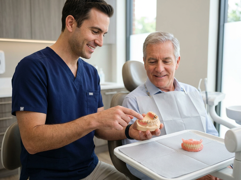 Dentist Explaining Dental Models to Patient