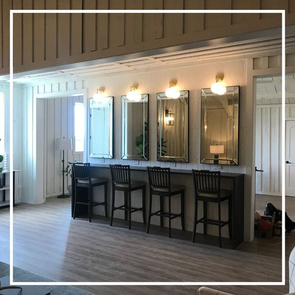 bar with mirrors in barndominium