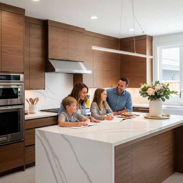 A newly remodeled kitchen with high-end, custom cabinets that enhance the home's value.