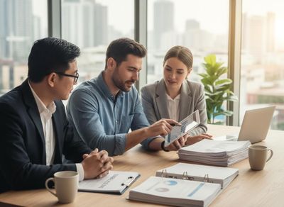 Business Team Analyzing Data on Tablet