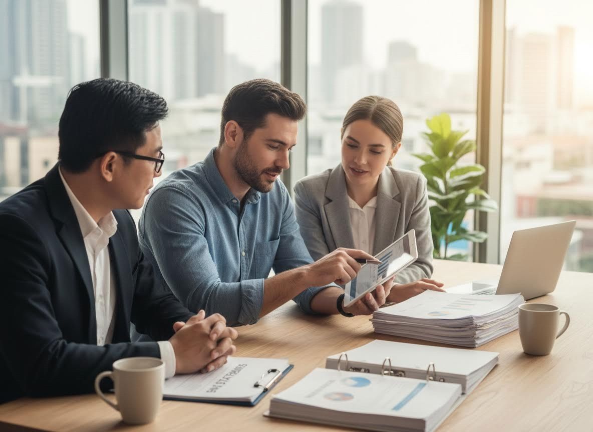 Business Team Analyzing Data on Tablet