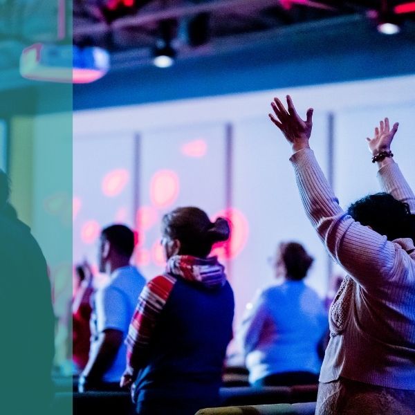 A church congregation worshipping