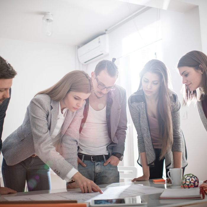 Team working together in office