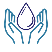 hands holding a raindrop icon. 