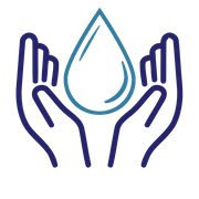 hands holding a raindrop icon. 