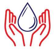 hands holding a raindrop icon. 